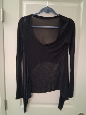 Blue Life Women's  Sheer Modal Silk Long Sleeve Black XS Top